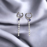 Silver Sapphire Blue Hoop Earrings