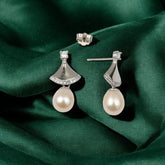 Silver Triangular Pearl Drop Dangles