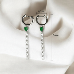 Silver Emerald Green Hoop Earrings