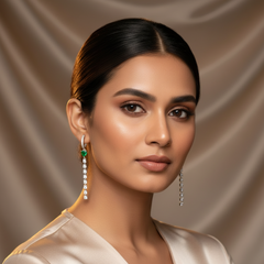 Silver Emerald Green Hoop Earrings