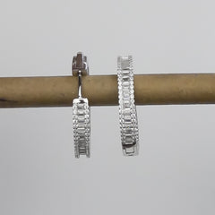 925 Sterling Silver Sleek CZ Hoop Earrings
