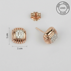 925 Sterling Silver Rose Gold Luxe Cushion Studs featuring 'Real Sterling S925' stamp.