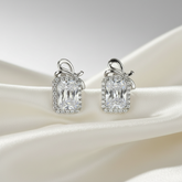 925 Sterling Silver Bow Emerald Cut Studs