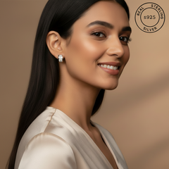 Woman wearing 925 Sterling Silver Huggie Hoop Earrings