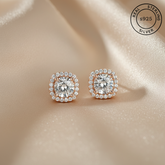 925 Sterling Silver Rosegold Cushion Cut Studs