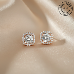 925 Sterling Silver Rosegold Cushion Cut Studs