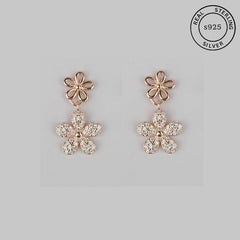 925 Sterling Silver Rosegold Floral Dangles