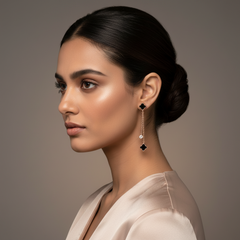 Woman wearing 925 Sterling Silver Rosegold Chick Clover Dangles