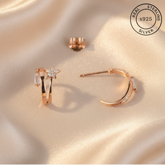 925 Sterling Rosegold C Shaped Star Hoops