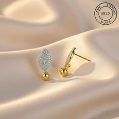 925 Sterling Silver Gold Leaf Drop Dangles with 'Real Sterling Silver' stamp.