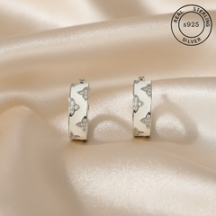 925 Sterling Silver White Enamel C Shaped Hoops