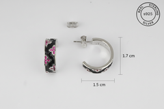 925 Sterling Silver Black Enamel C Shaped Hoops