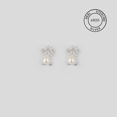 925 Sterling Silver Crown Pearl Studs