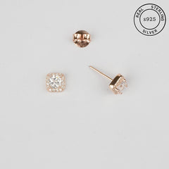 925 Sterling Silver Rosegold Cushion Cut Studs