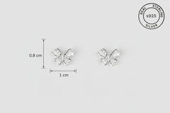 Silver butterfly earrings with measurements and '925 Sterling Silver' stamp