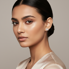 Woman wearing 925 Sterling Silver Butterfly Bliss Studs