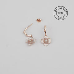 925 Sterling Silver Floral Hoop Dangles (Rosegold)