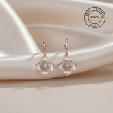 925 Sterling Silver Floral Hoop Dangles (Rosegold)