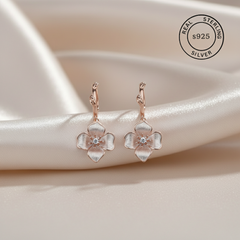925 Sterling Silver Floral Hoop Dangles (Rosegold)