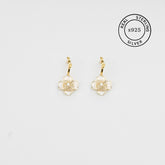 925 Sterling Silver Floral Hoop Dangles (Gold)
