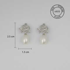 925 Sterling Silver Petal Grace Pearl Drop Earrings