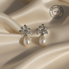 925 Sterling Silver Petal Grace Pearl Drop Earrings