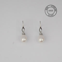 925 Sterling Silver Twist Pearl Drop Earrings