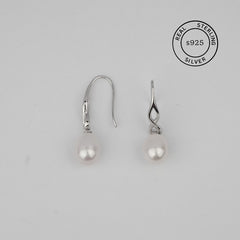 925 Sterling Silver Twist Pearl Drop Earrings