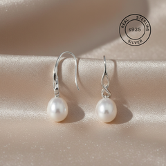 925 Sterling Silver Twist Pearl Drop Earrings