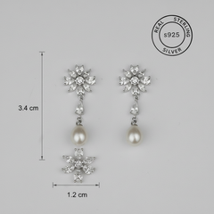 925 Sterling Silver Bloom Pearl Drop Earrings (Silver)