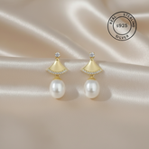 Silver Triangular Pearl Drop Dangles (Gold)
