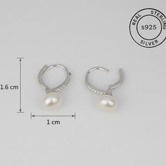 925 Sterling Silver Pearl Hoop Earrings (Silver)