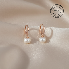 925 Sterling Silver Pearl Hoop Earrings (Rosegold)
