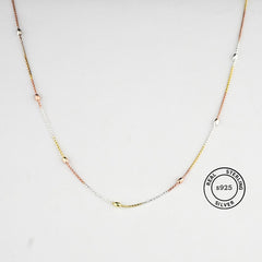 925 Sterling Silver Tricolor Beaded Chain