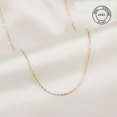 925 Sterling Silver Tricolor Beaded Chain