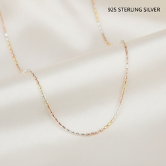 925 Sterling Silver Tricolor Beaded Chain