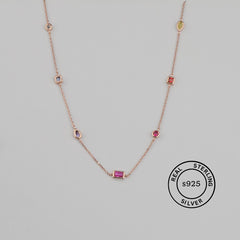 925 Sterling Silver Rosegold Prism Charm Necklace
