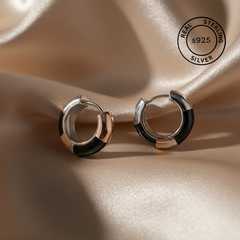 925 Sterling Silver Dual Tone Chic Hoop Earrings
