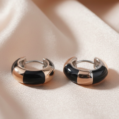 925 Sterling Silver Dual Tone Chic Hoop Earrings