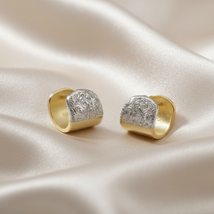 925 Sterling Silver Textured Dual Tone Hoop Earrings