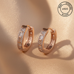 925 Sterling Silver Rosegold Luxe Grid Hoop Earrings