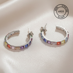 925 Sterling Silver Rainbow Hoop Earrings