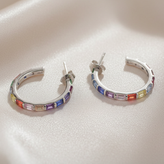 925 Sterling Silver Rainbow Hoop Earrings