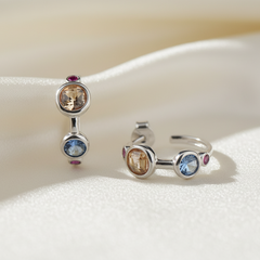 925 Sterling Silver Multi Stone Hoop Earrings