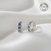 925 Sterling Silver Blue Stone Huggie Hoop Earrings