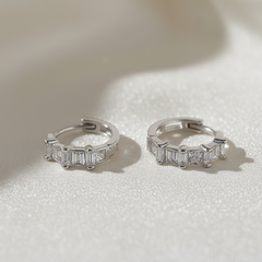 925 Sterling Silver Princess Cut Hoop Earrings