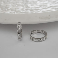 925 Sterling Silver Crystal Link Hoop Earrings