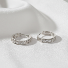 925 Sterling Silver Crystal Link Hoop Earrings