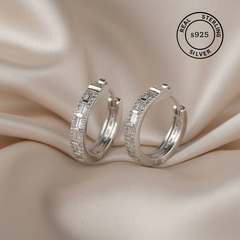 925 Sterling Silver Crystal Link Hoop Earrings