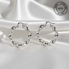 925 Sterling Silver Fluid Twist Hoop Earrings